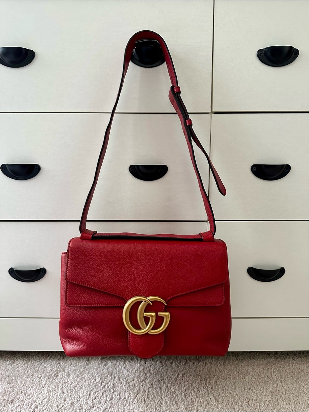 Gucci GG Marmont Red Leather Shoulder Bag